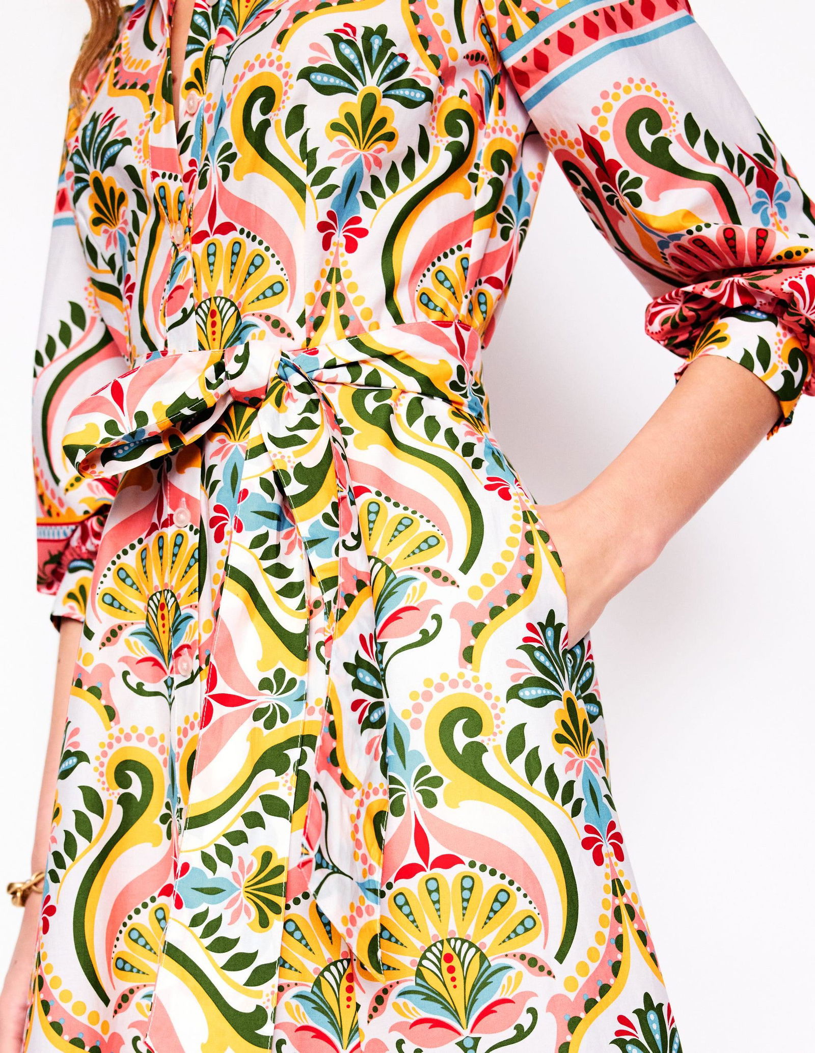 clara cotton shirt dress Boden Dress Clara Cotton Maxi Shirt Dress Floral Print Belted Multi 6R NWT