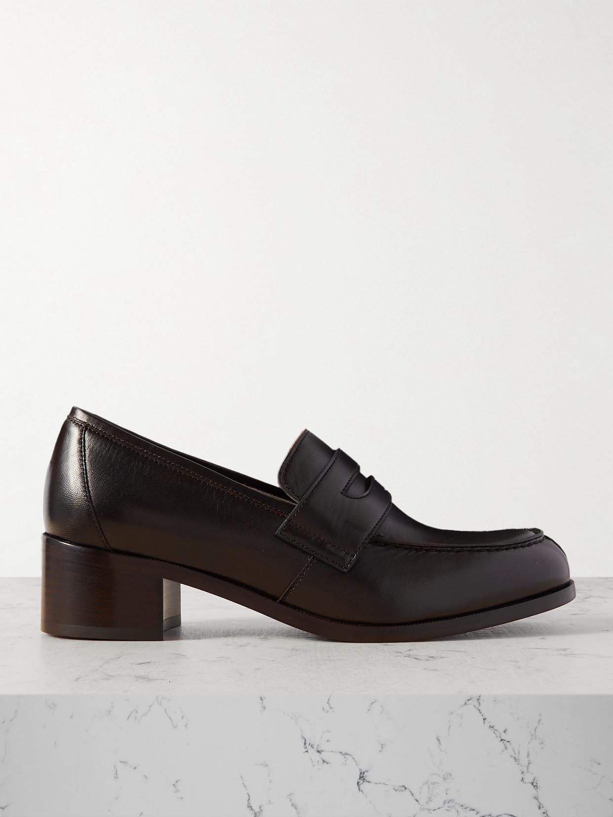 The Row Women's Shiny Leather Loafers Brown