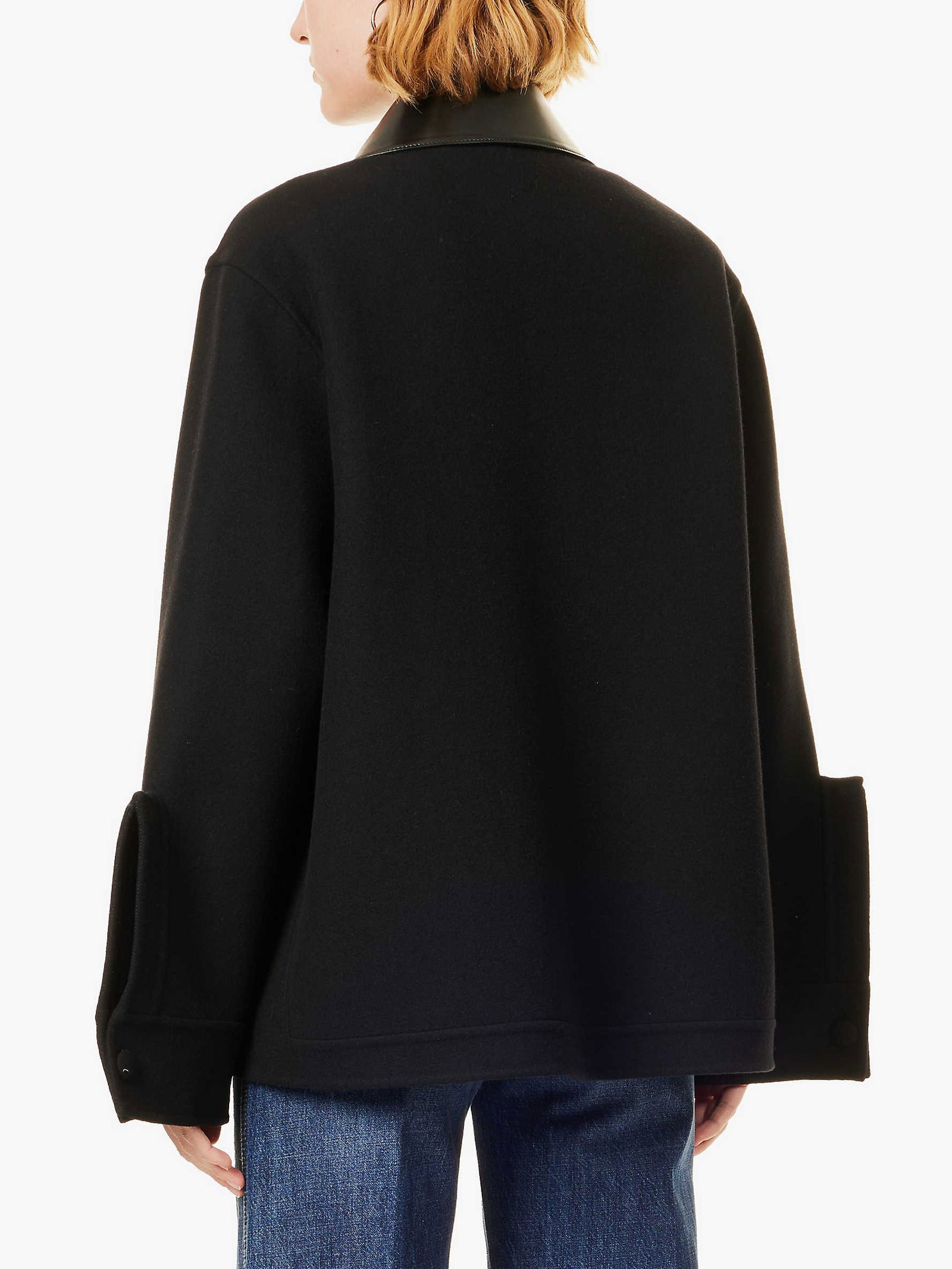 JIL SANDER Leather-Collar Relaxed-Fit Wool Jacket | endource