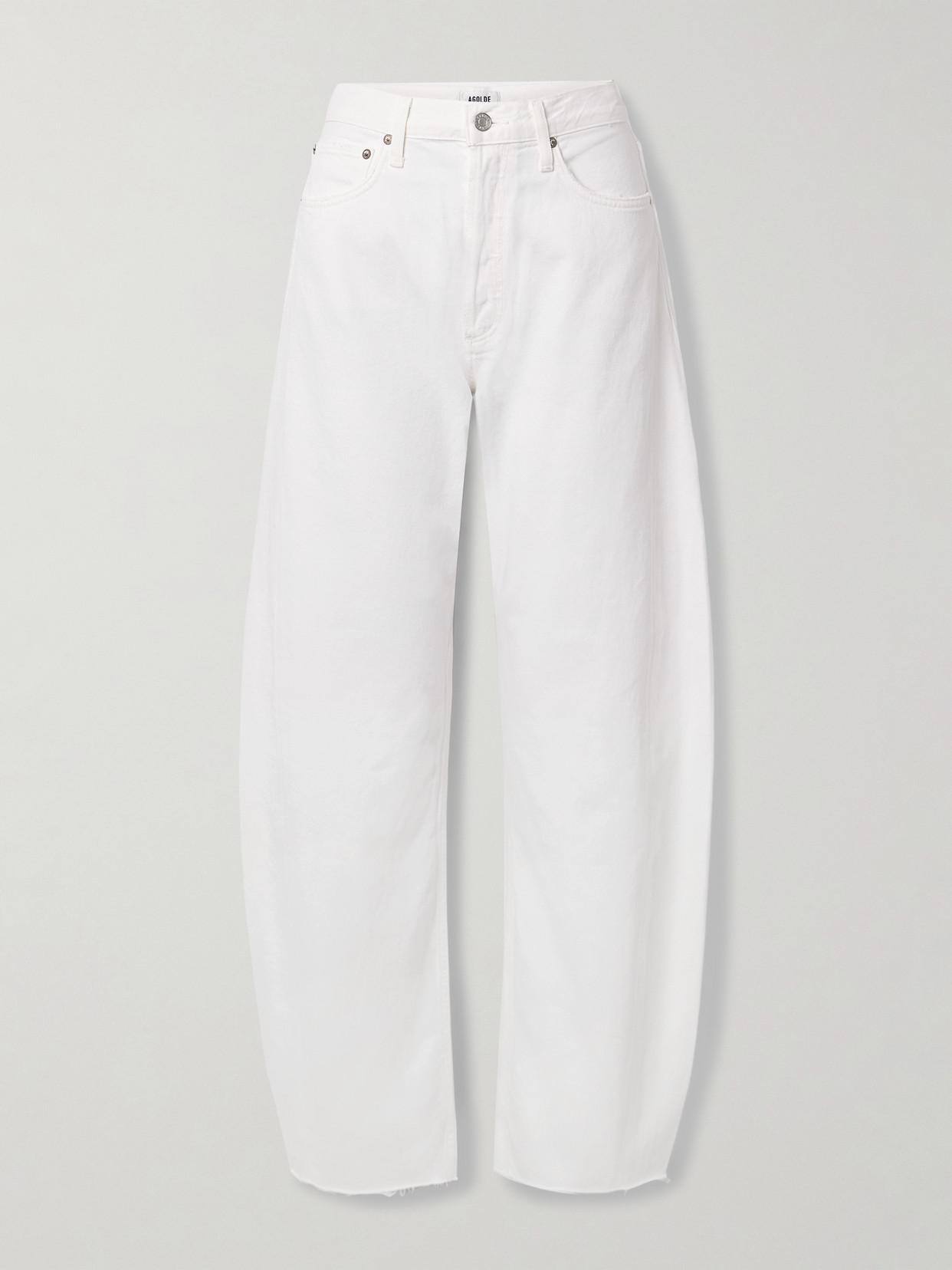 AGOLDE Luna Frayed High-Rise Barrel-Leg Jeans in White | Endource