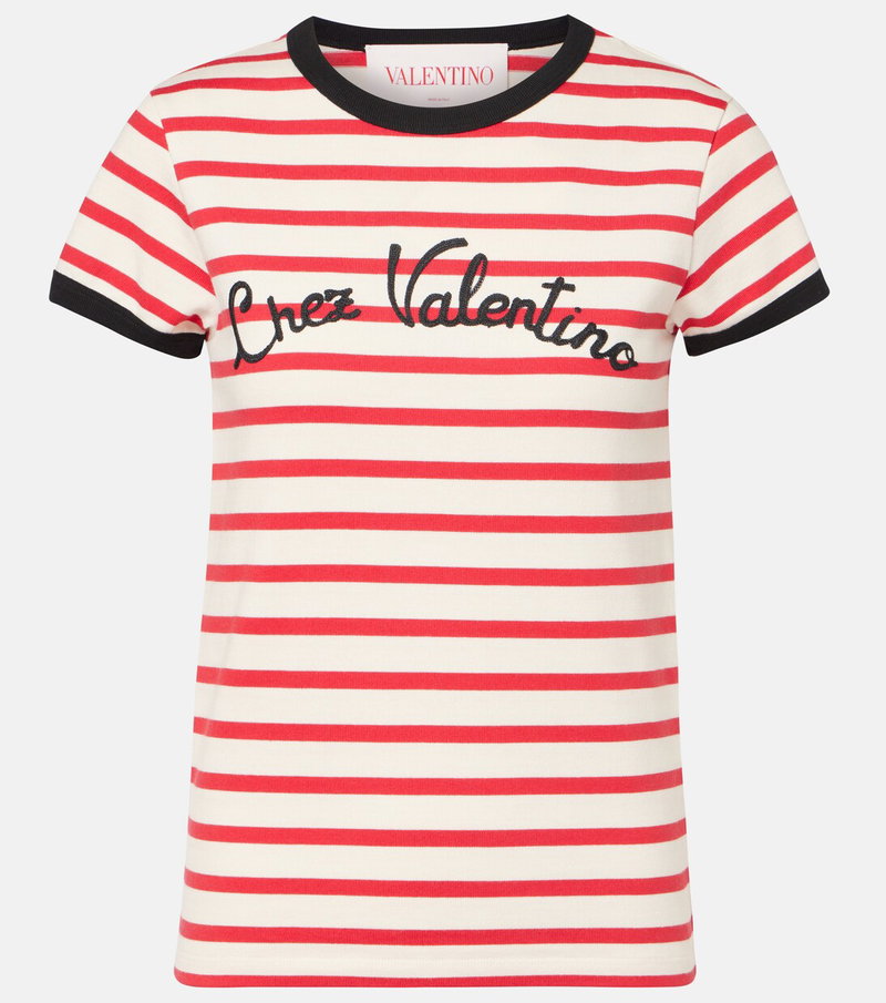 Red and white striped t-shirt with Chez Valentino logo