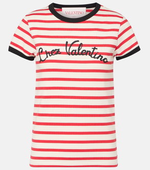 Red and white striped t-shirt with Chez Valentino logo