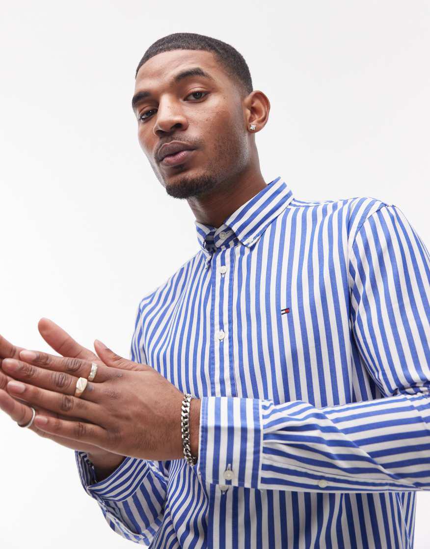 TOMMY HILFIGER Flex Poplin Bold Stripe Shirt In Blue Endource TOMMY HILFIGER Flex Poplin Bold Stripe Shirt In Blue Endource