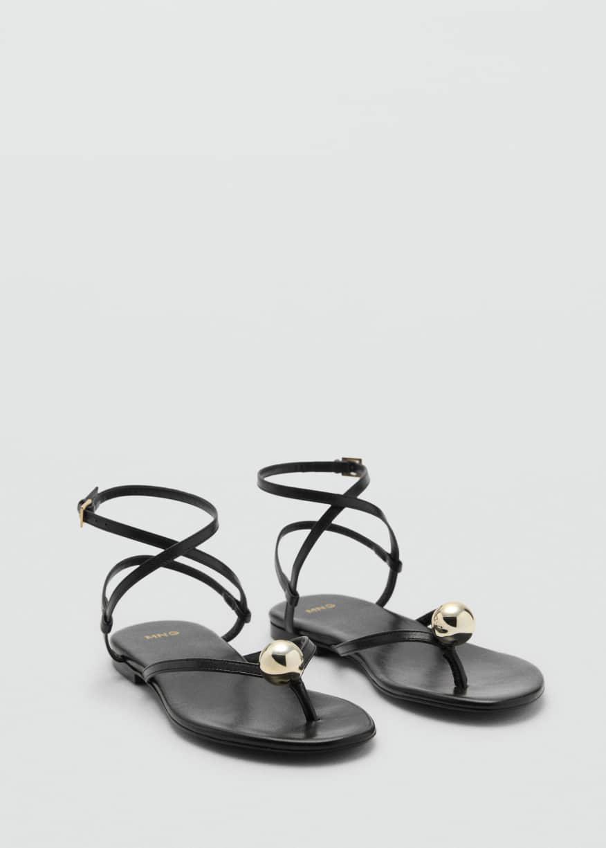 MANGO Flat Leather Sandal With Cross Strap | endource