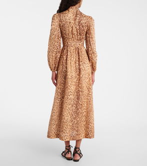 ZIMMERMANN Pop Embroidered Linen Midi Dress | endource