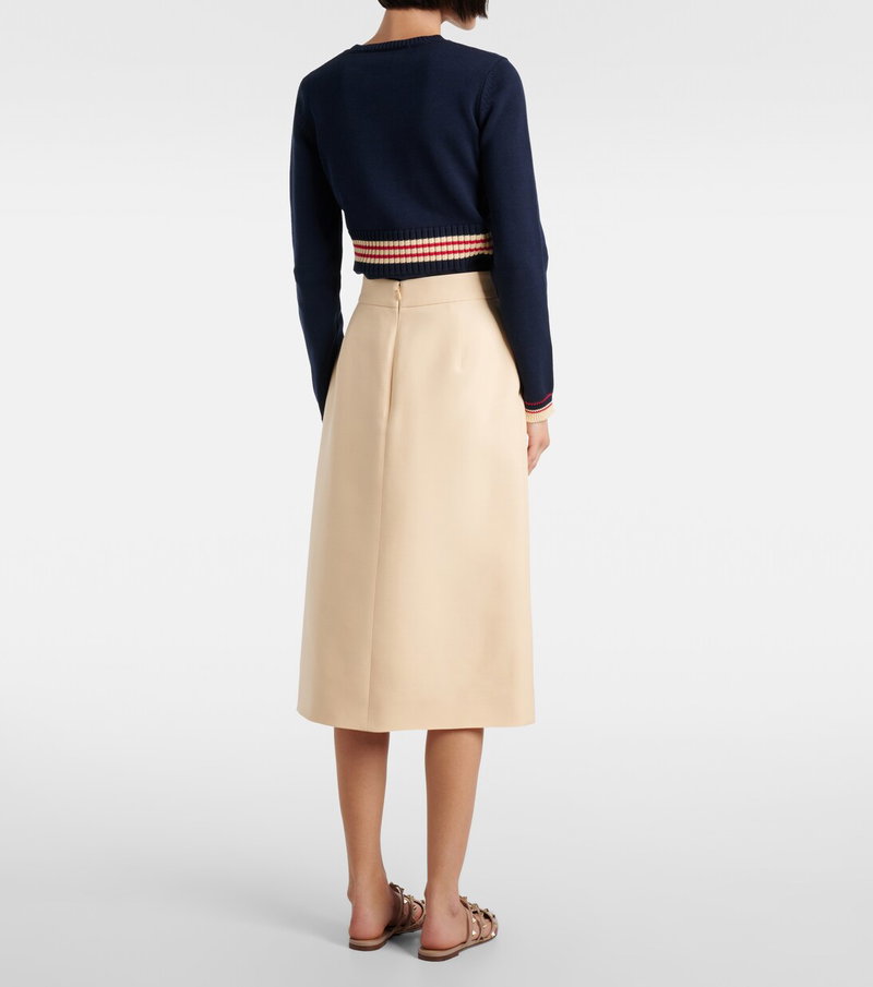 Valentino navy and cream knit cardigan with a pleated skirt