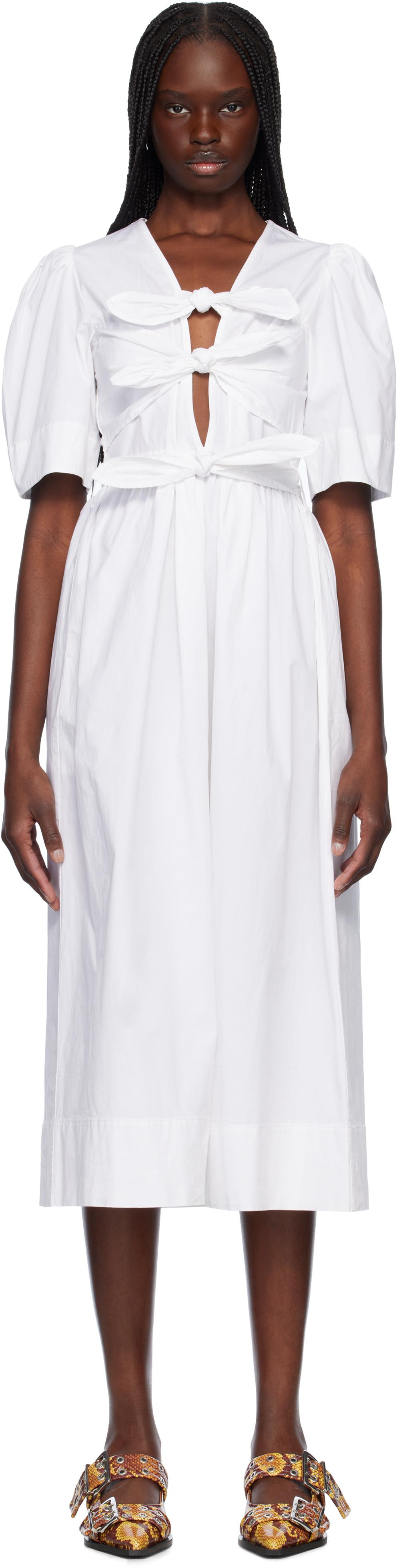 ganni washed stretch cotton tie strap midi dress GANNI Washed Stretch Cotton Tie Strap Midi Dress