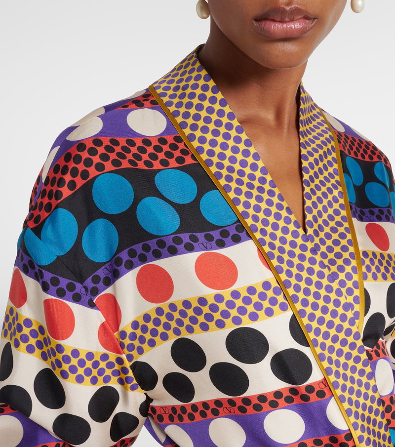 Valentino silk robe with a vibrant polka dot print.