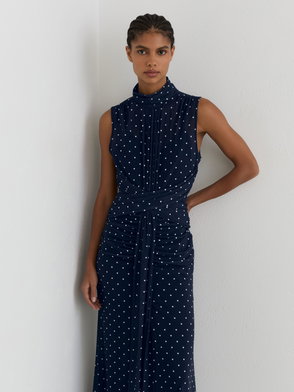 chinese dress ladies The Navy V Neck Polka Dot Lace Ruched Maxi Dress