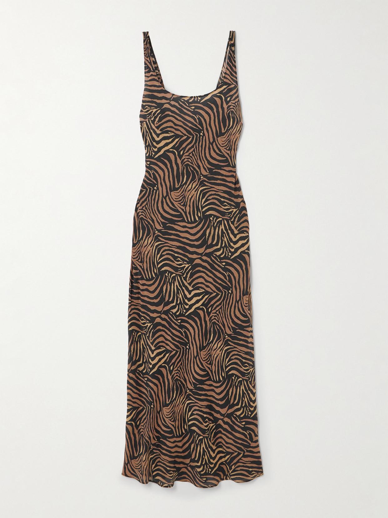 rixo bondi silk midi dress RIXO Bondi Tiger-Print Silk-Satin Midi Dress