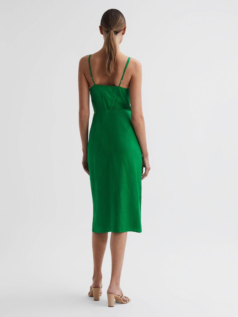 REISS Esme Linen Side Tie Midi Dress | endource