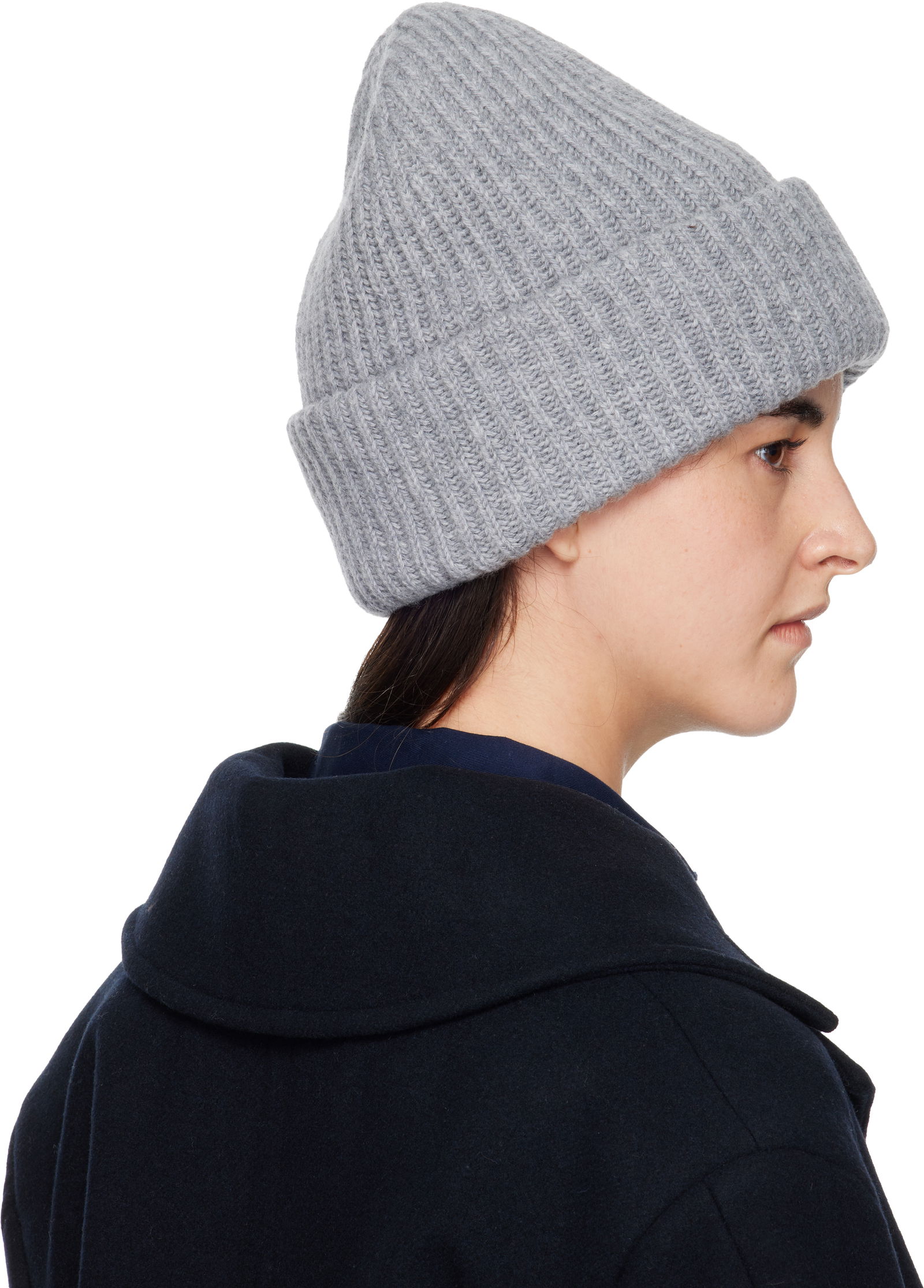 Ganni Navy Oversized Wool Rib Knit Beanie Oversized Wool Rib Knit Beanie | GANNI US main image 4