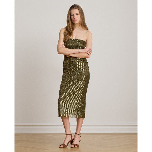 LAUREN RALPH LAUREN Sequinned Tulle Strapless Cocktail Dress | endource