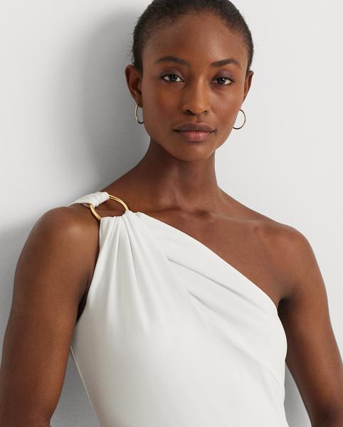 LAUREN RALPH LAUREN Buckle-Trim One-Shoulder Cocktail Dress in White ...
