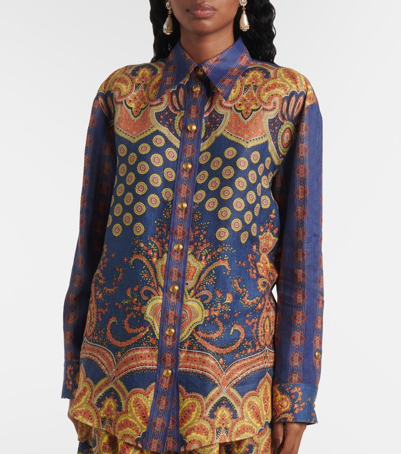 Blue denim shirt with ornate paisley print