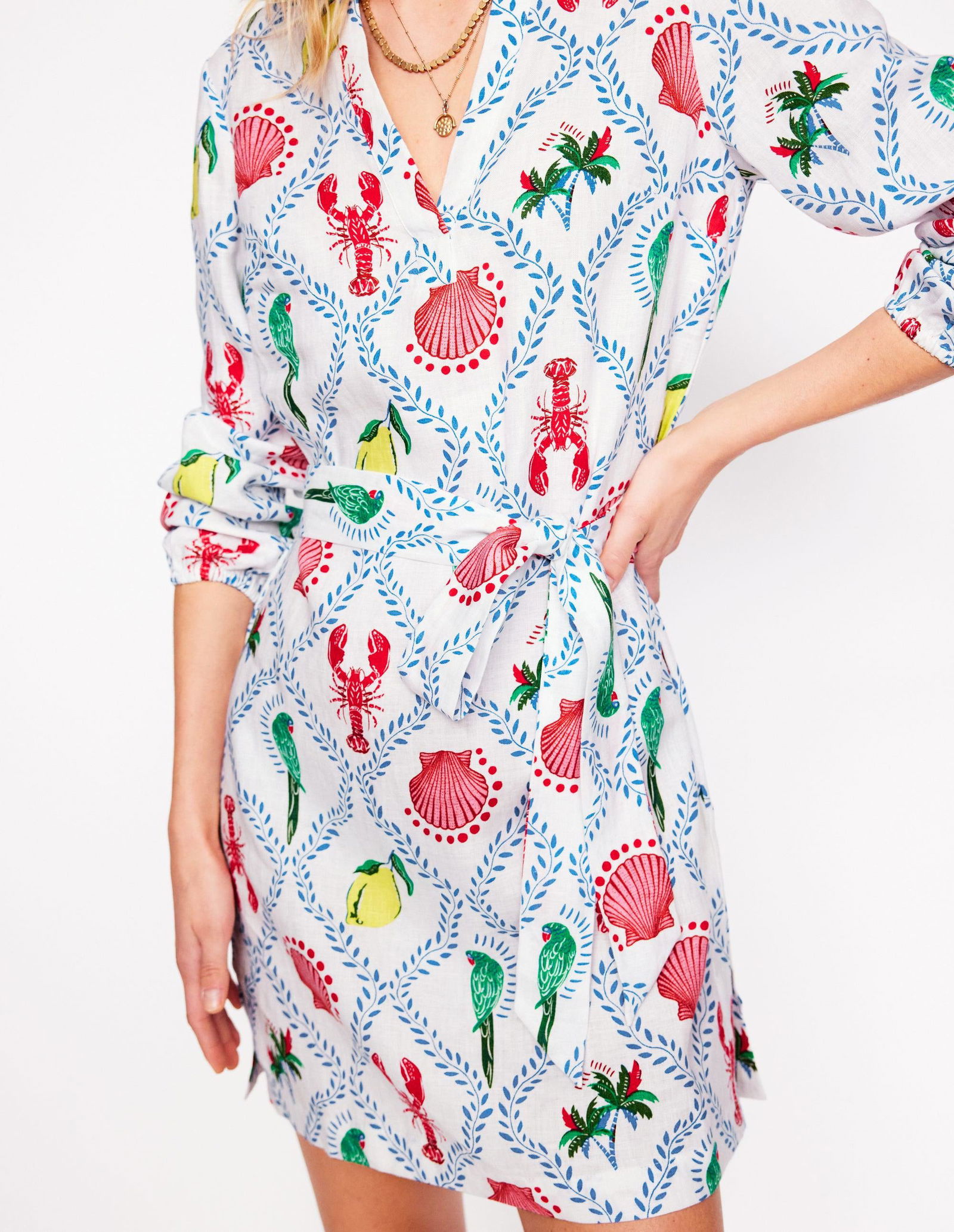boden cleo linen tie waist dress Buy Boden Multi Cleo Tie Waist Linen Dress from the Next UK online shop