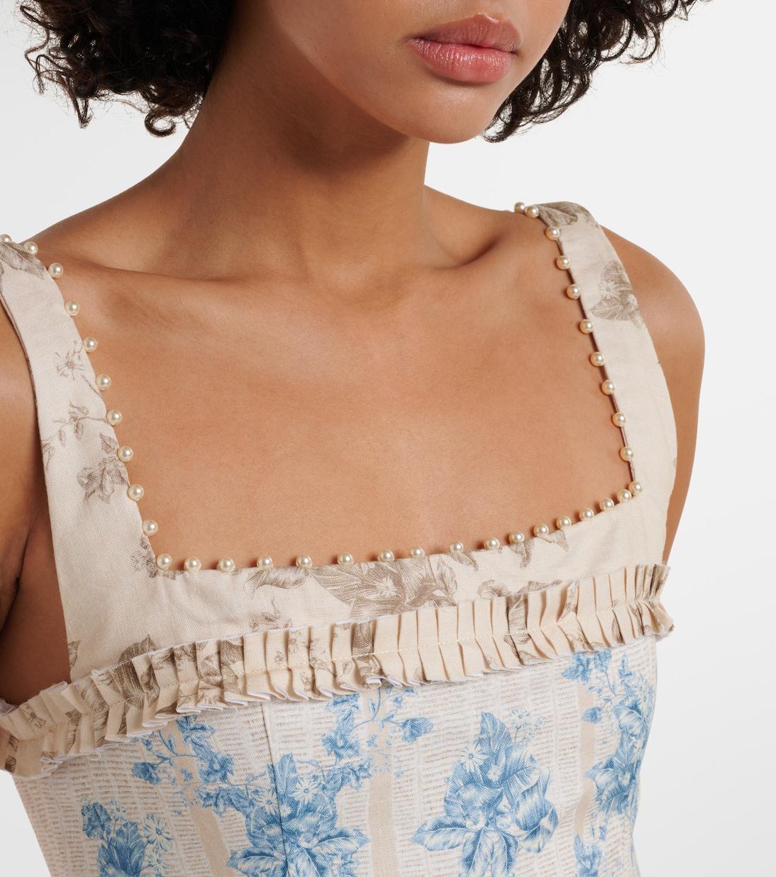 agua by agua bendita barbara floral linen midi dress Agua by Agua Bendita - Barbara pleated bead-embellished floral-print linen midi dress