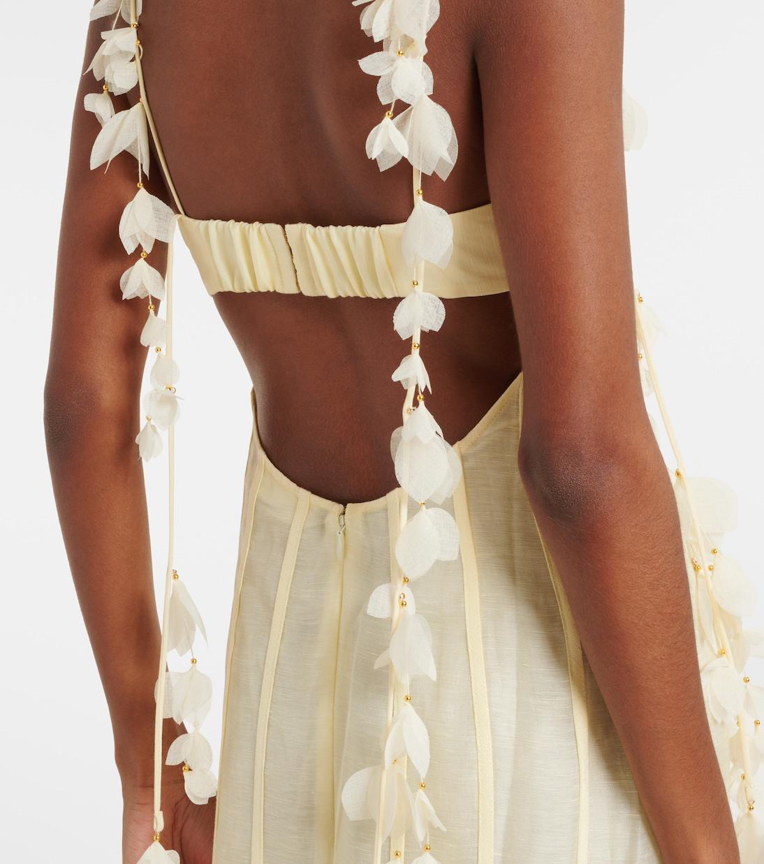 zimmermann dawning linen and silk midi dress Dawning linen and silk midi dress in pink - Zimmermann