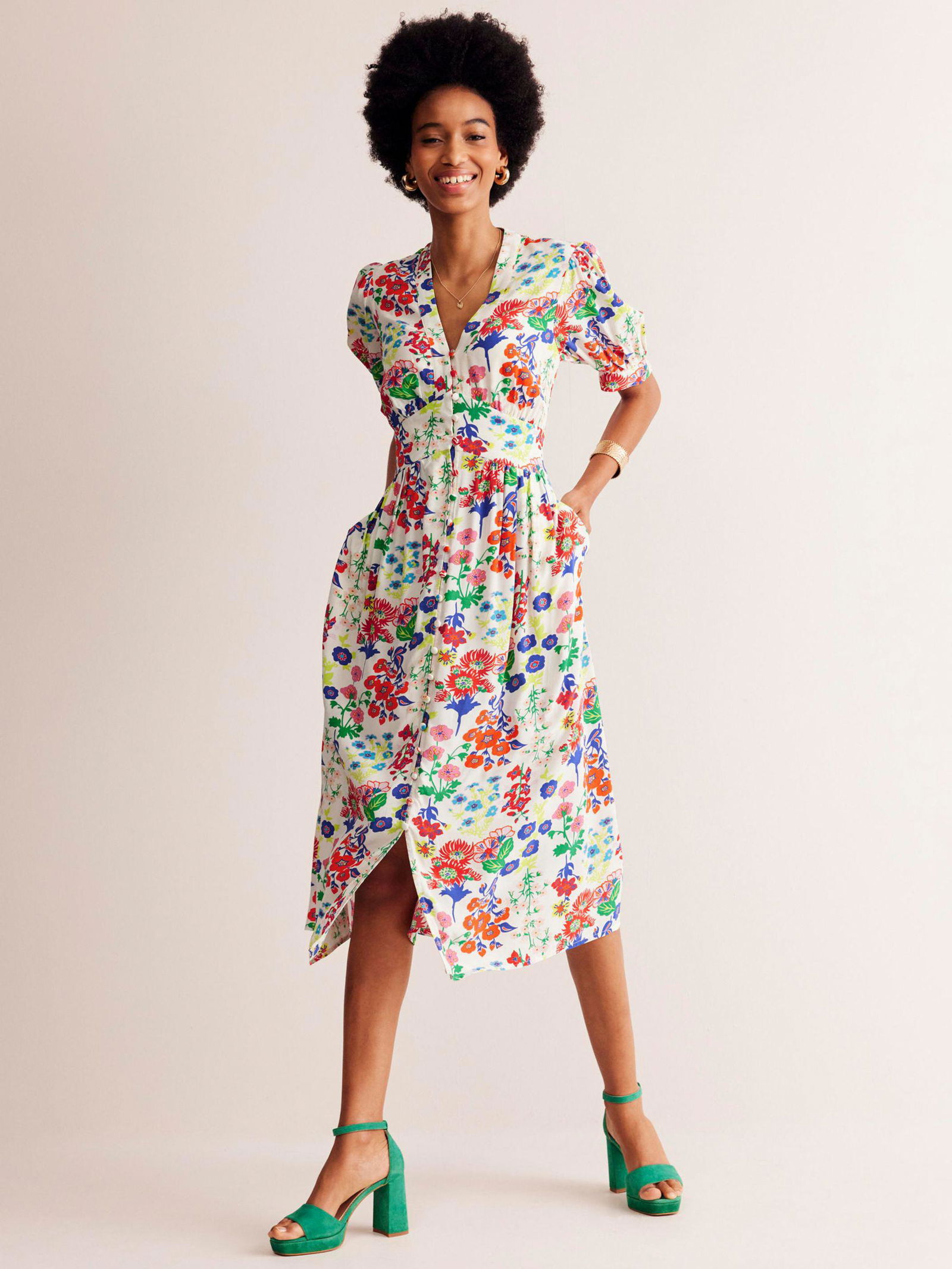 floral midi dress for party Watercolor Nymphéas Blue Floral Midi Dress
