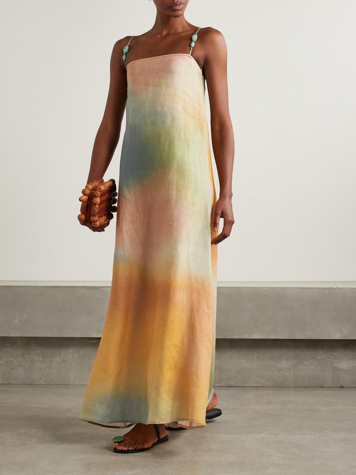 staud linen maxi dress STAUD Laura Bead-Embellished Linen Maxi Dress