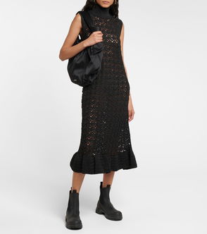 GANNI Metallic Ribbed-Knit Midi Dress | endource