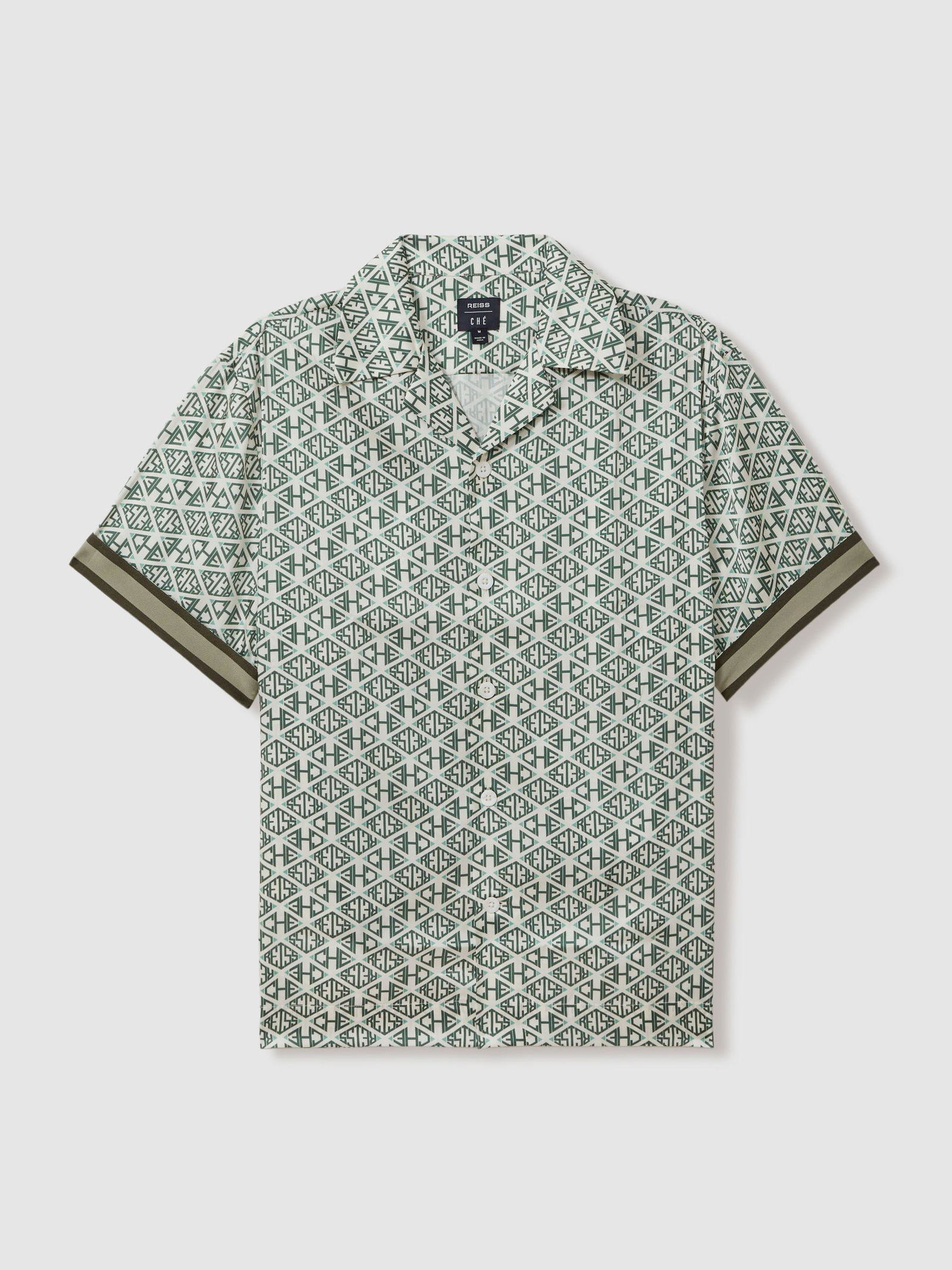 REISS Reiss x Ché - Monogram Print Cuff Detail Cuban Collar Shirt in ...
