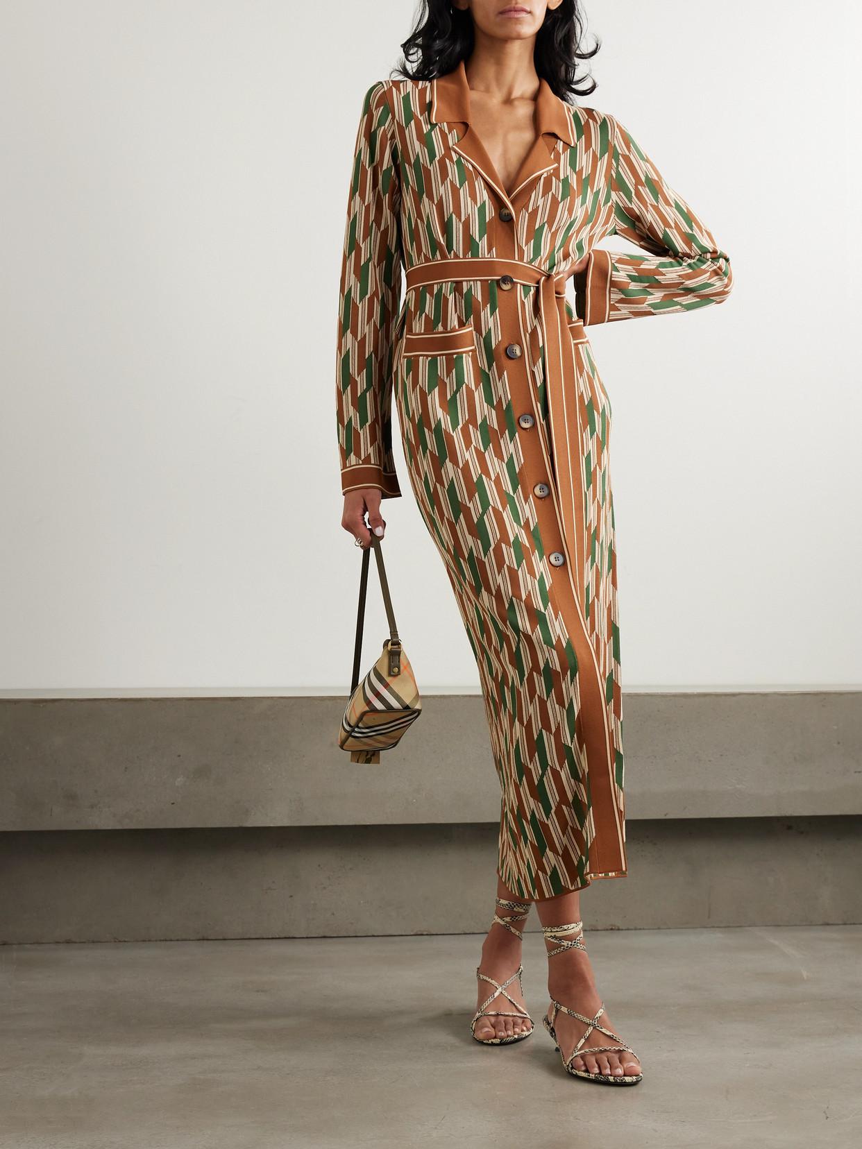 rixo knitted dress Apollo Belted Striped Jacquard Knit Midi soft and breathable