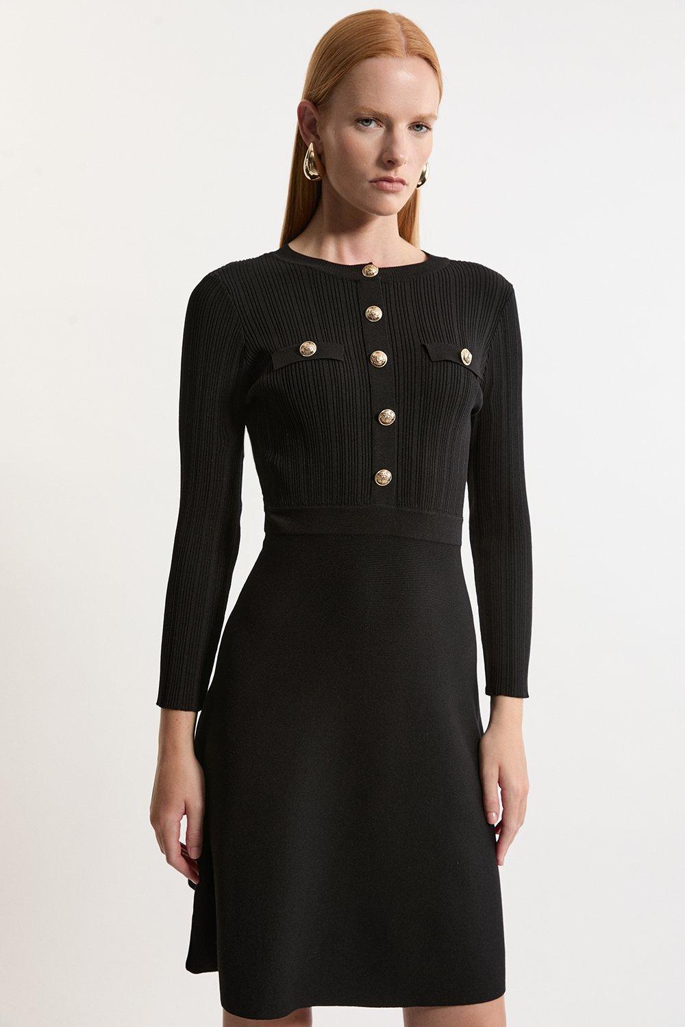 KAREN MILLEN Petite Military Rib Knit Skater Mini Dress | endource