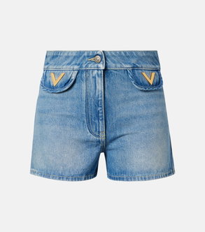 Valentino denim shorts with gold V logo