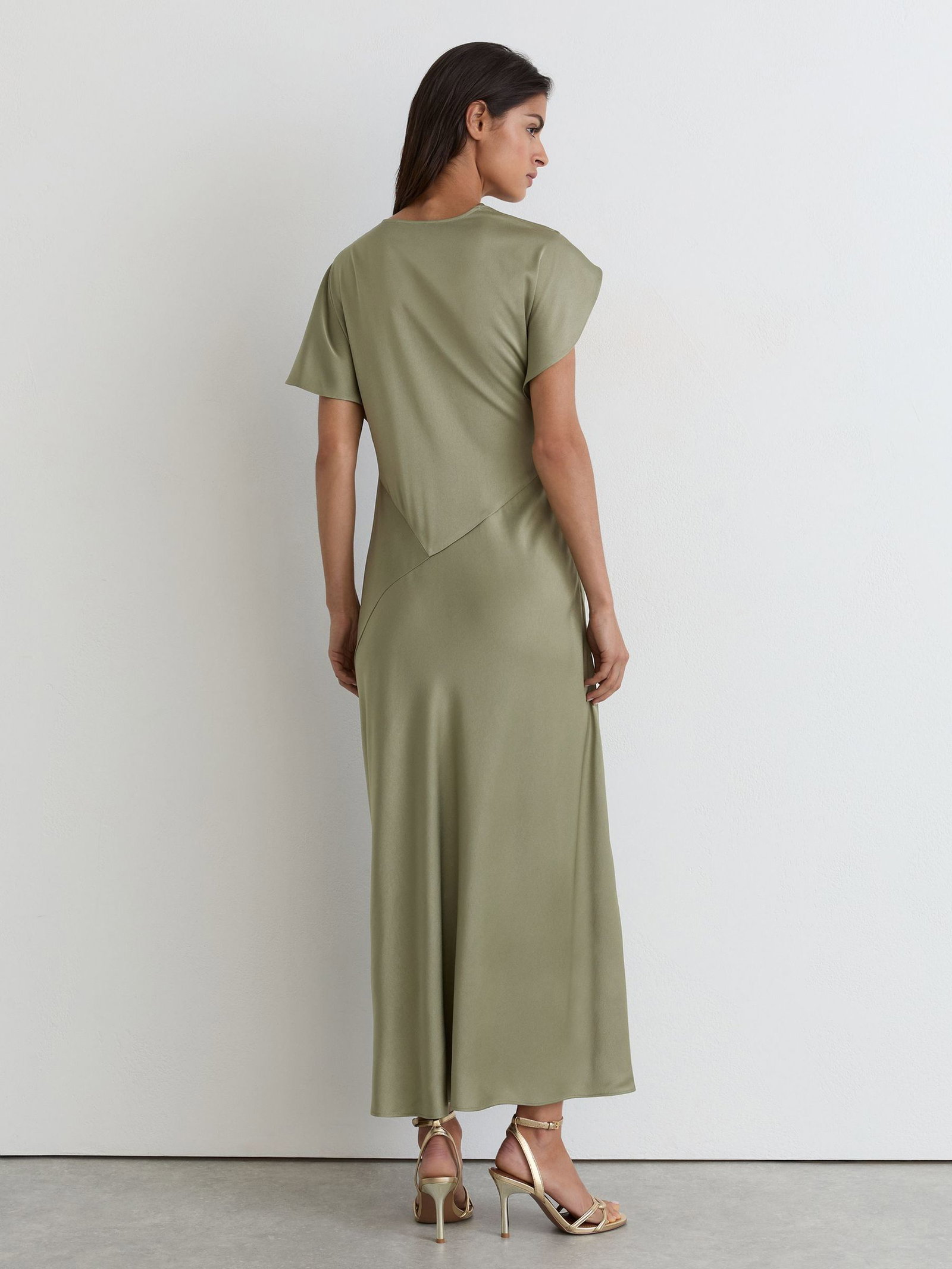 sasha grey green dress 40% off REISS Satin Drape-Detail Midi intype_dr4966