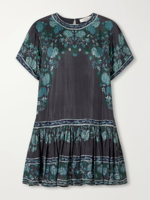 sea carolina cotton jersey and gathered cotton canvas mini dress Cotton-Jersey Cotton-Canvas embroidered christmas dress