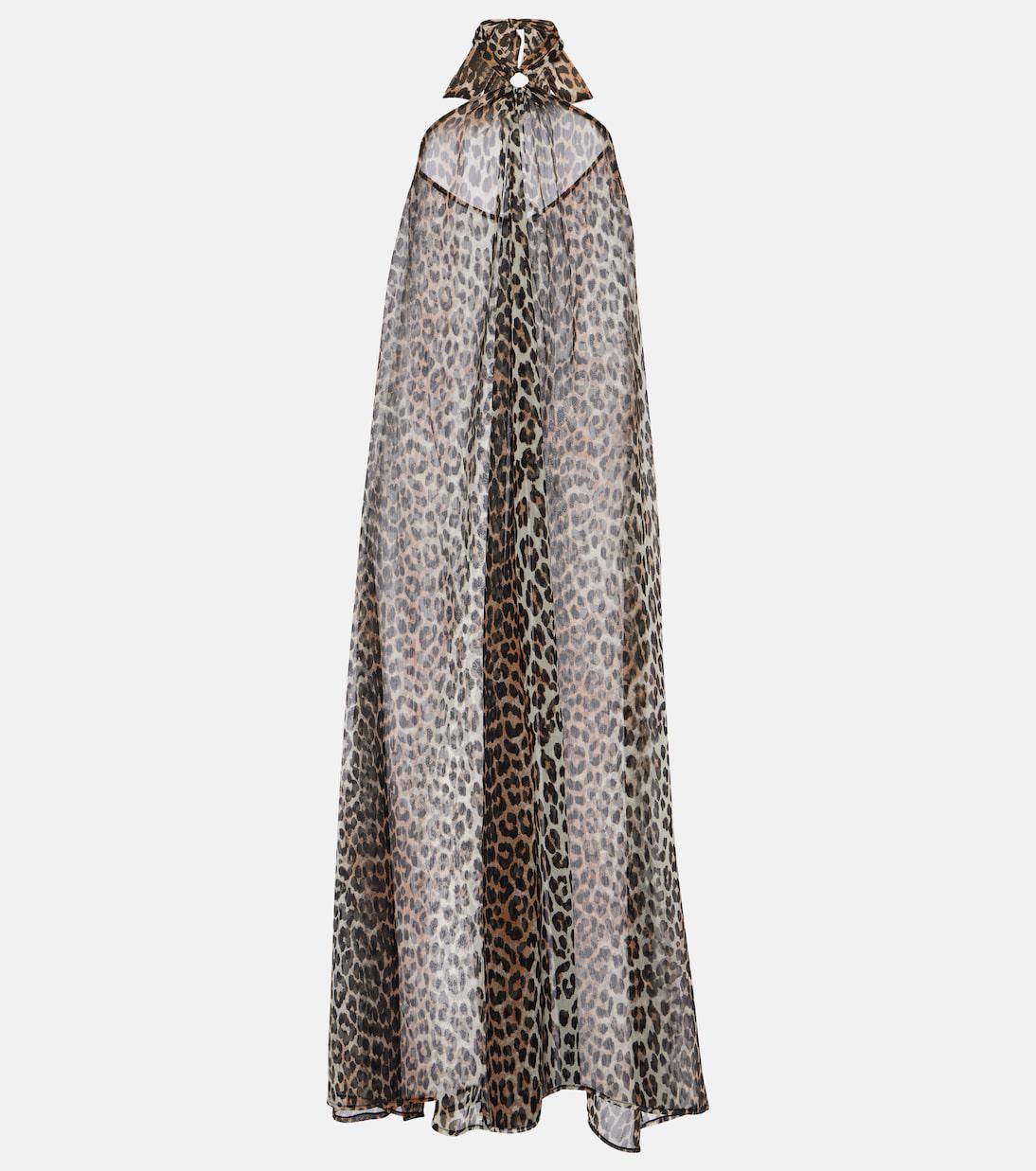 ganni leopard chiffon dress Leopard-print chiffon maxi dress - leopard print