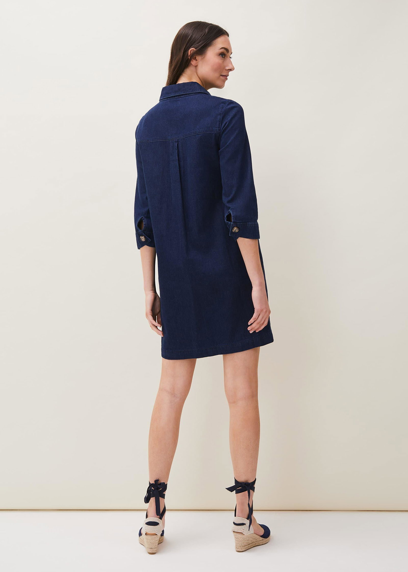 denim dress and brown boots Dark Wash Western Boot Stitch Mini L wearing a size small Leaning towards the denim COUNT-101 Color:Earth Brown