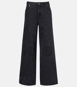 LOEWE black denim jeans with embossed logo pockets