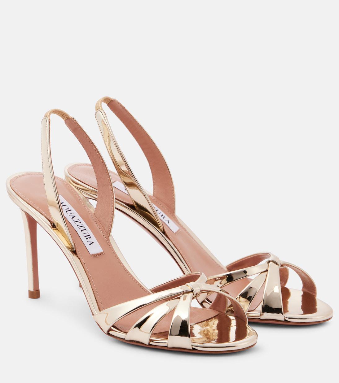 AQUAZZURA Tati 85 Metallic Leather Sandals endource