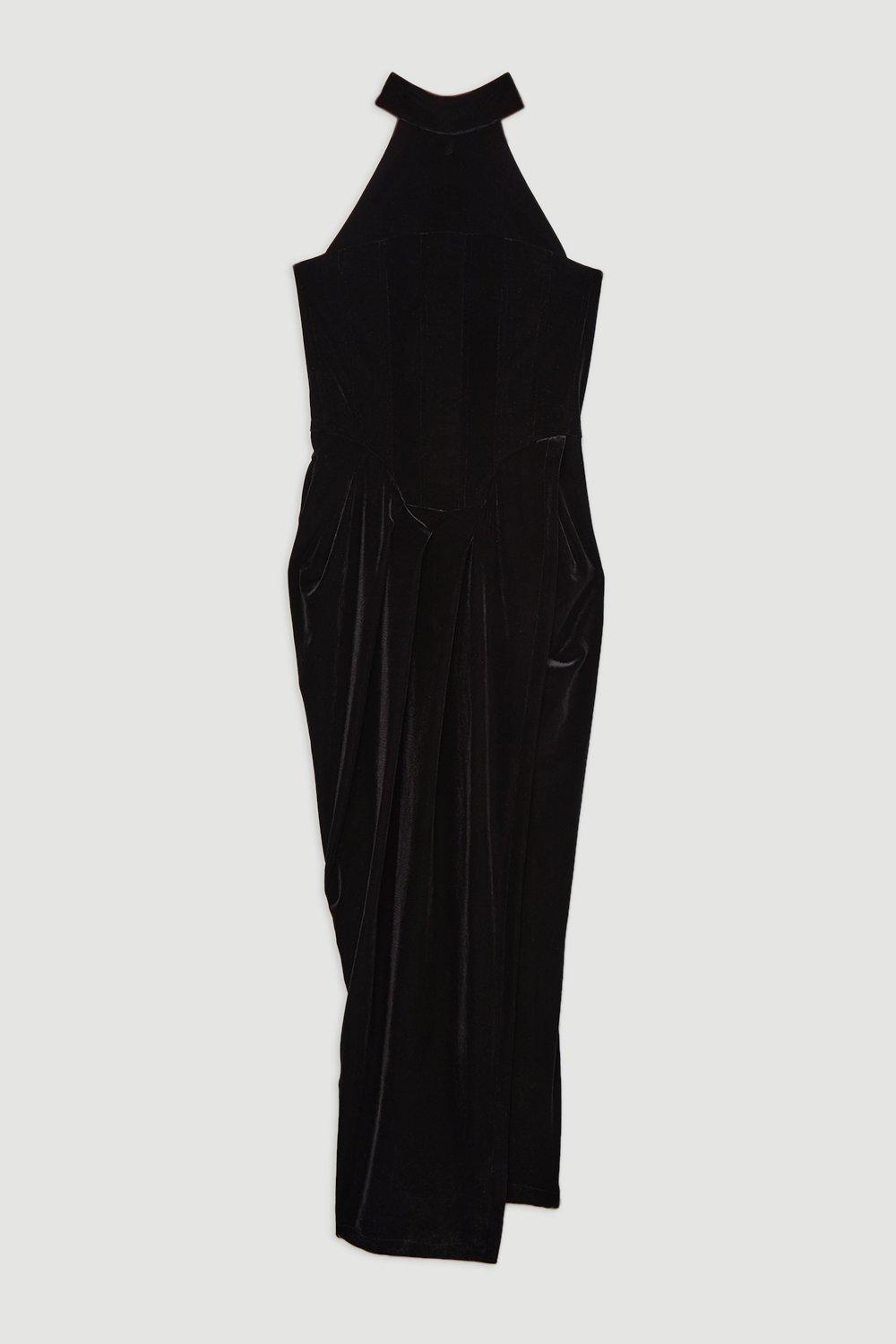 Black Maxi Dress with Pink Velvet Flowers and Cowl Drop Neck by Karen Millen main image 1