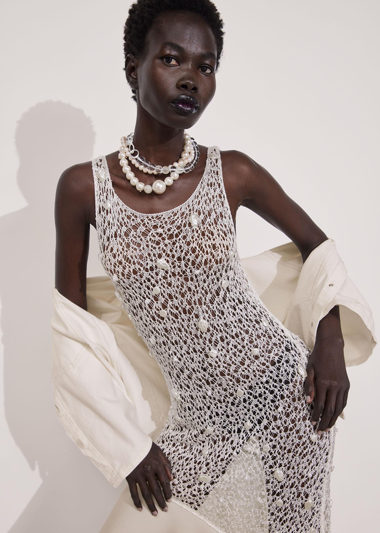 white christmas dresses Always Devotion Crochet Midi Dress in Silver Metallic main image 0