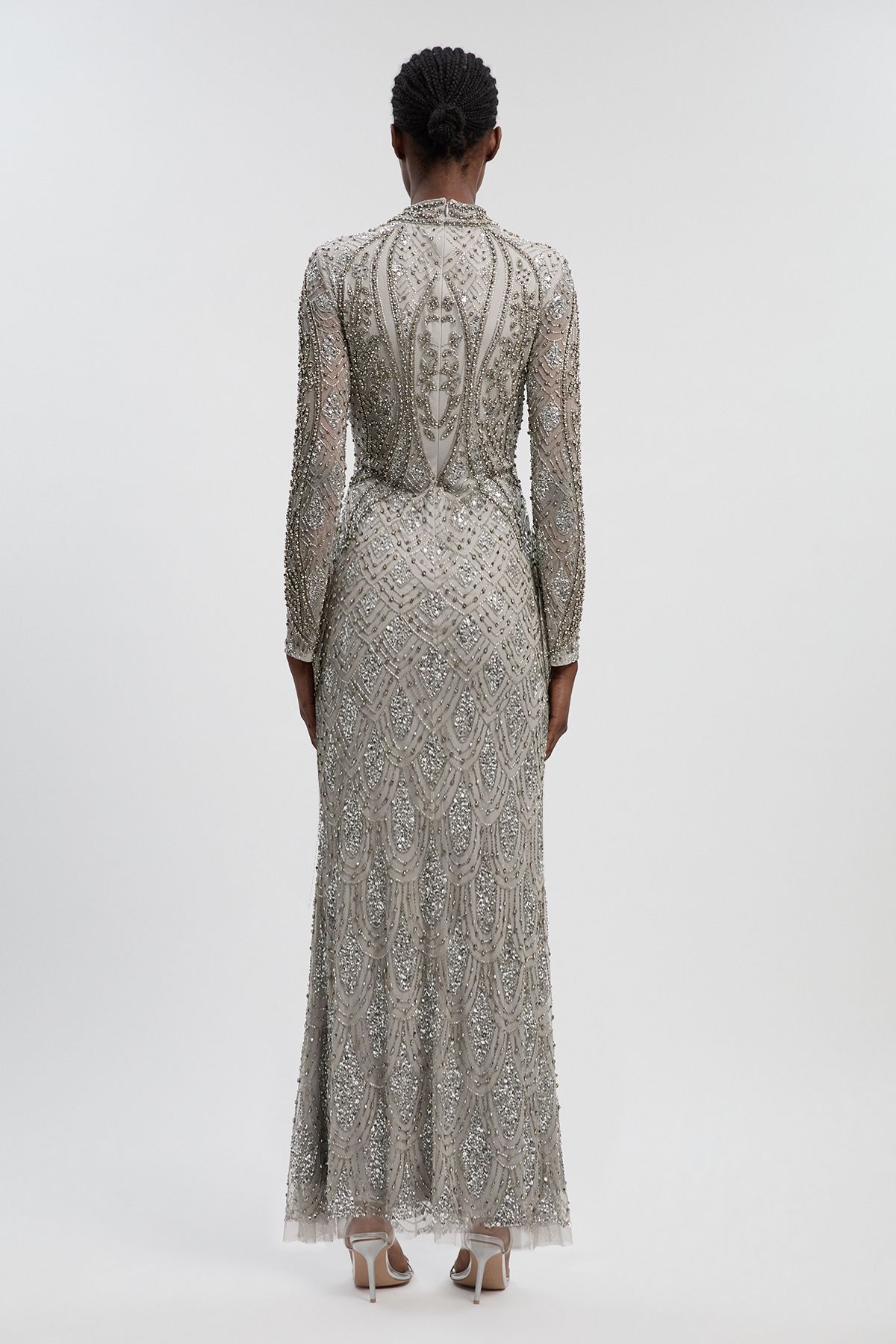 KAREN MILLEN Crystal Embellished Long Sleeve Woven Maxi Dress | endource