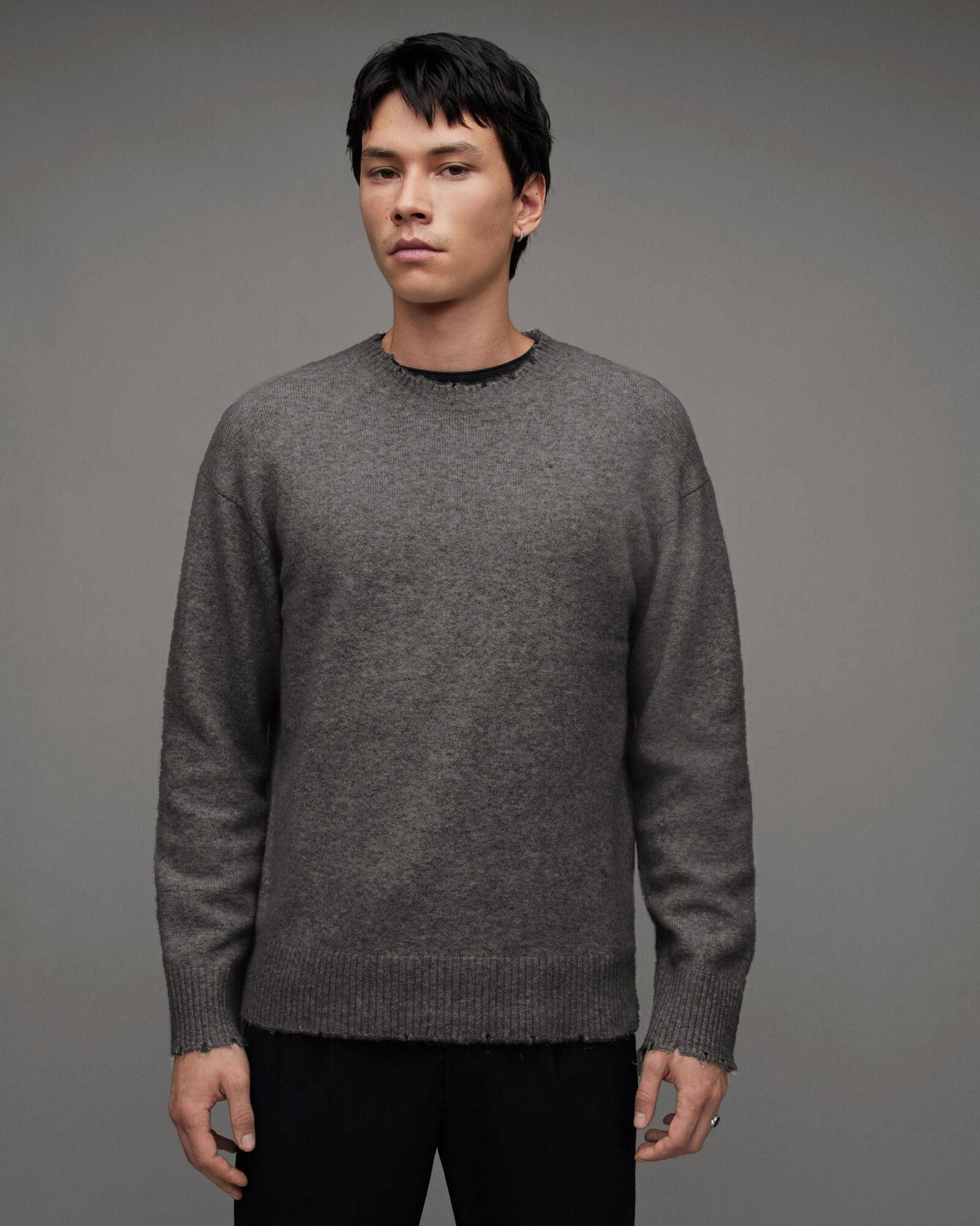 distressed crew neck jumper
