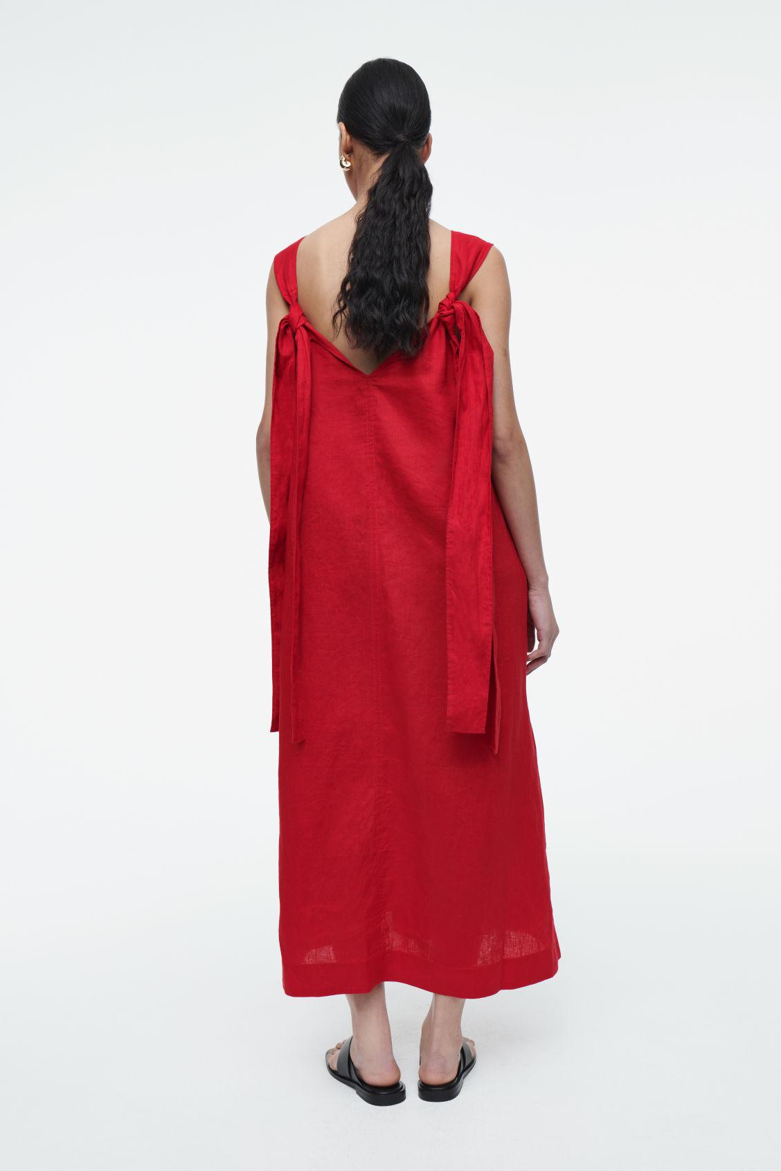 cos bow-detail linen midi dress COS Gathered Linen Midi Dress