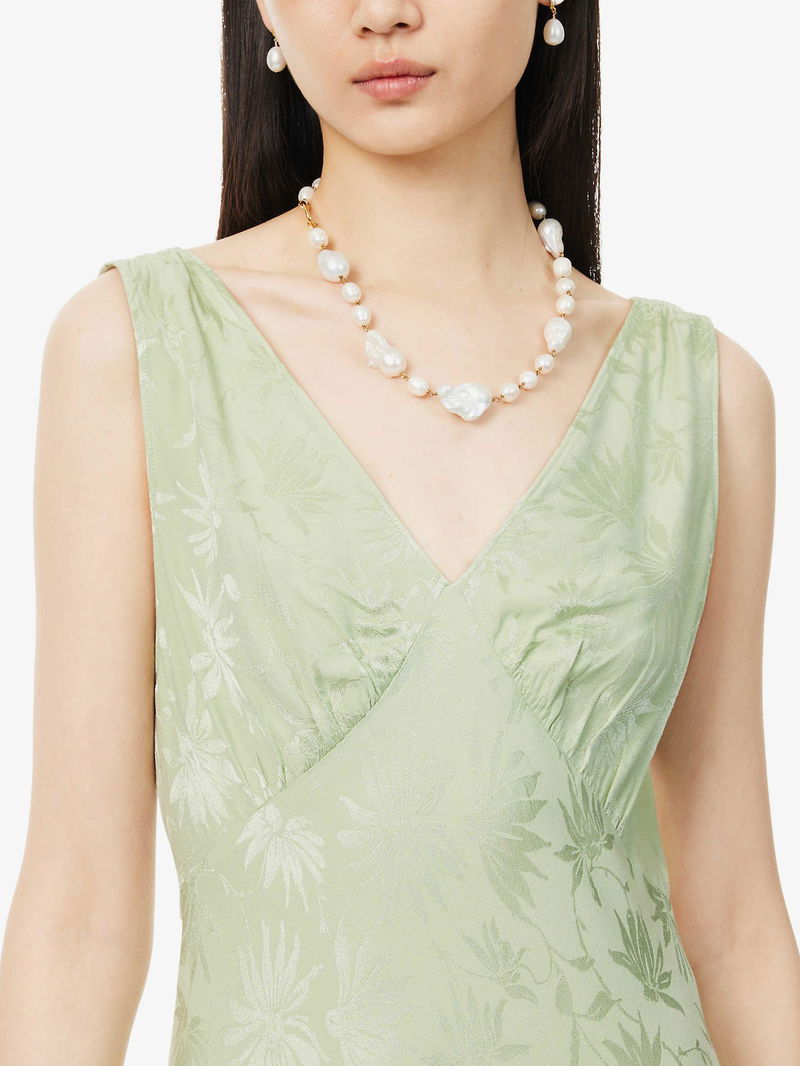 RIXO Sandrine V-Neck Floral-Jacquard Woven Midi Dress | endource