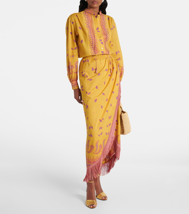 Valentino yellow and purple floral print blouse and skirt set