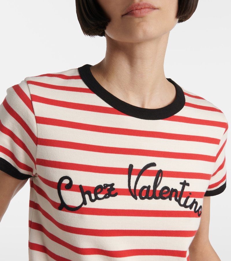 Red and white striped t-shirt with Chez Valentino embroidery