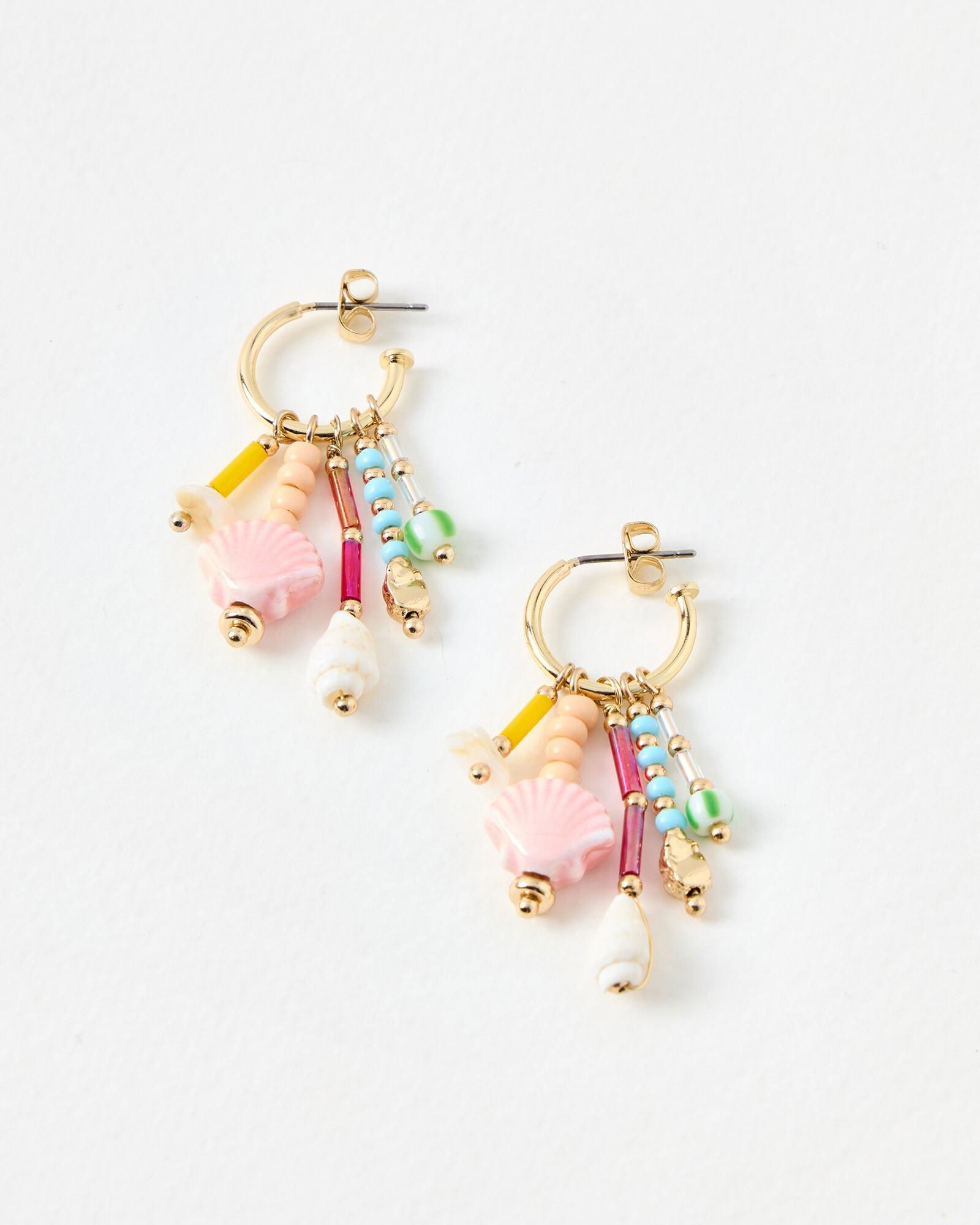 OLIVER BONAS Nixie Shell & Bead Gold Tone Charm Hoop Earrings | endource