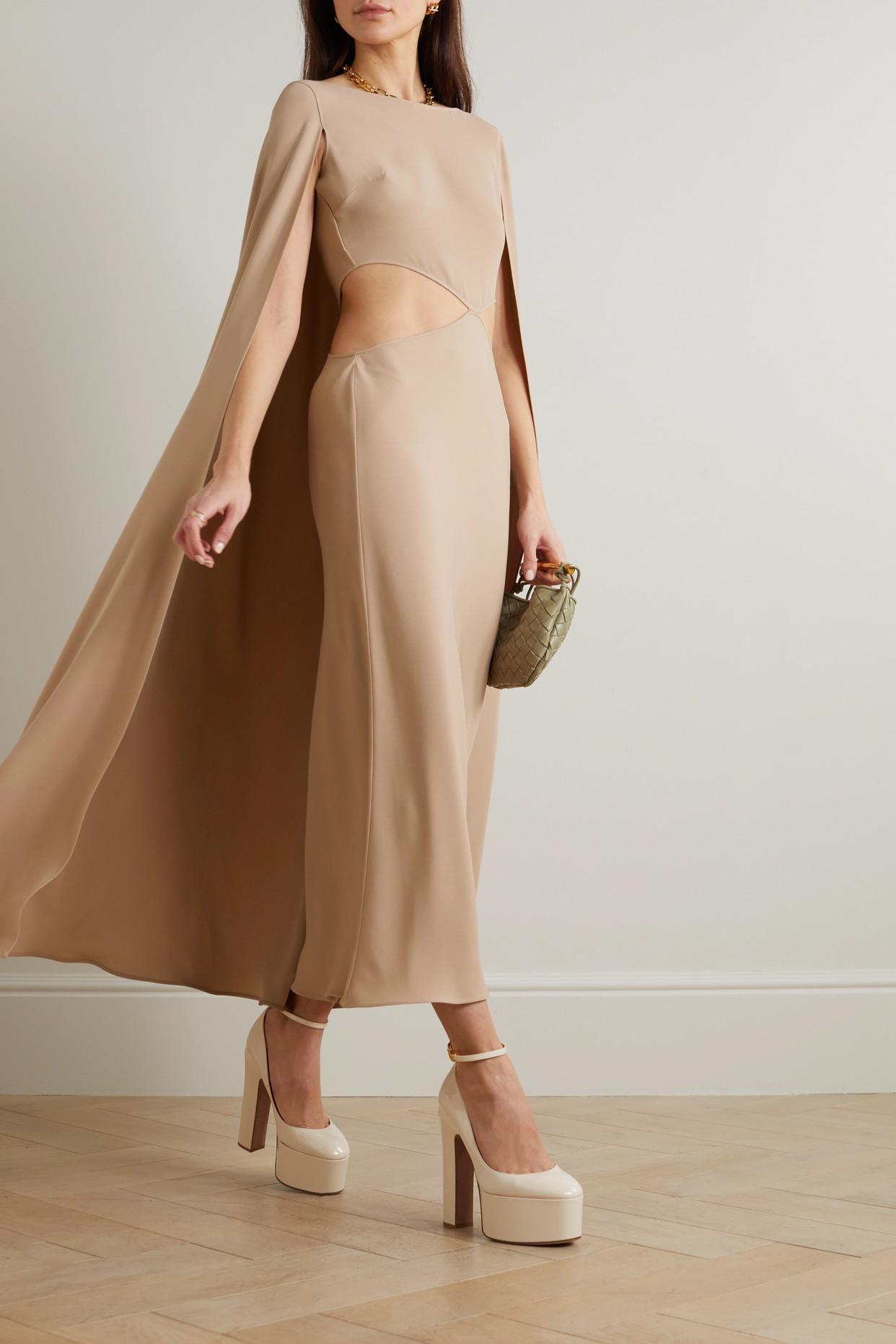 VALENTINO GARAVANI Cape-Effect Cutout Silk Midi Dress | endource