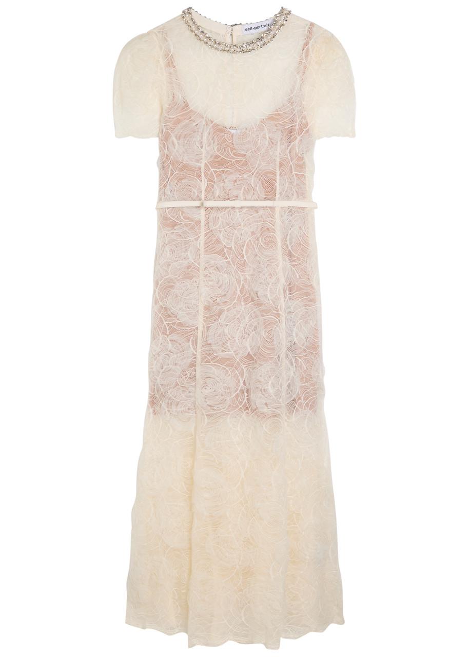 chinese dress ladies Pink Lace Embellished Midi Dress – self-portrait-US main image 0