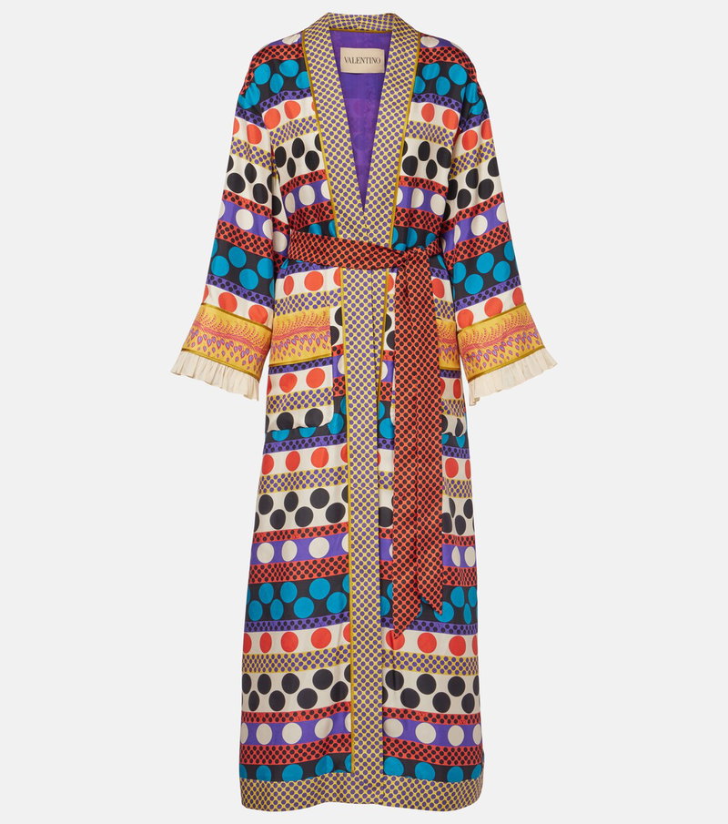 Valentino printed kimono robe with fringe details