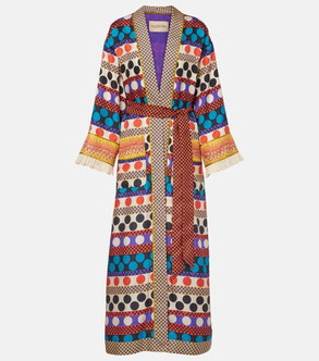 Valentino printed kimono robe with fringe details