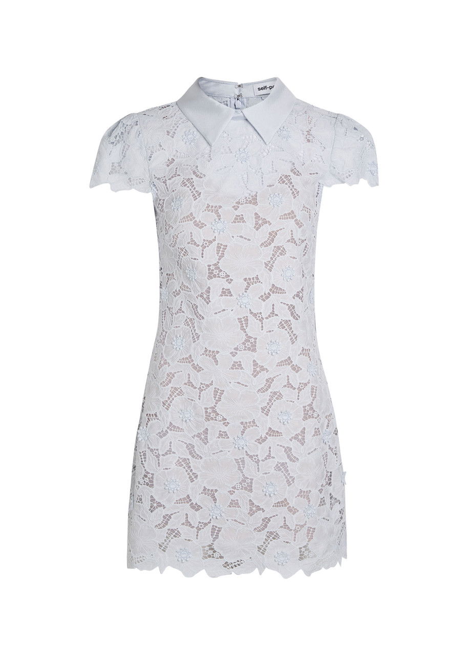 self portrait abstract floral guipure mini dress self-portrait - Blue Guipure Lace Mini Dress