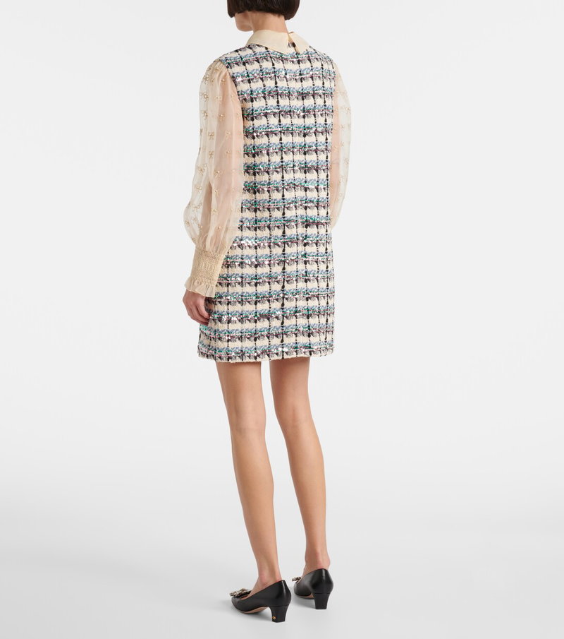 Valentino tweed mini dress with sheer sleeves